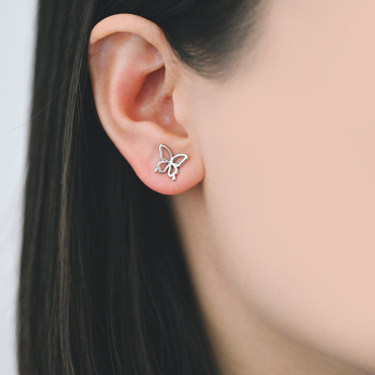10pcs Gold/ Silver Hollow Flower Butterfly Stud Earrings, Gold/ Rhodium plated Brass, Jewelry Supplies (GB-4323)