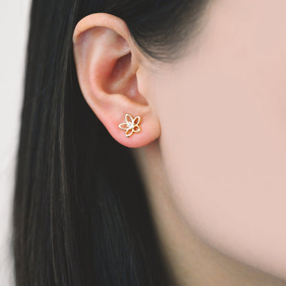 10pcs CZ Pave Gold/ Silver Flower Earrings 10mm, Gold/ Rhodium Plated Brass Stud Earrings, Dainty Flower Earrings (GB-4327)