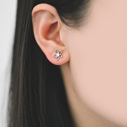 10pcs CZ Pave Gold/ Silver Hollow Flower Earrings 10mm, Gold/ Rhodium Plated Brass Stud Earrings, Dainty Flower Earrings (GB-4323-A)