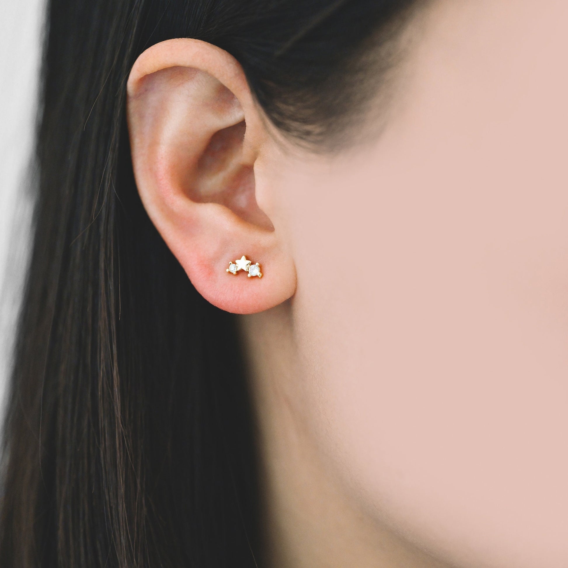 10pcs CZ Pave Gold/ Silver Tone Star Earrings, Gold/ Rhodium Plated Brass, Dainty Star Stud Earrings (GB-3041-I)