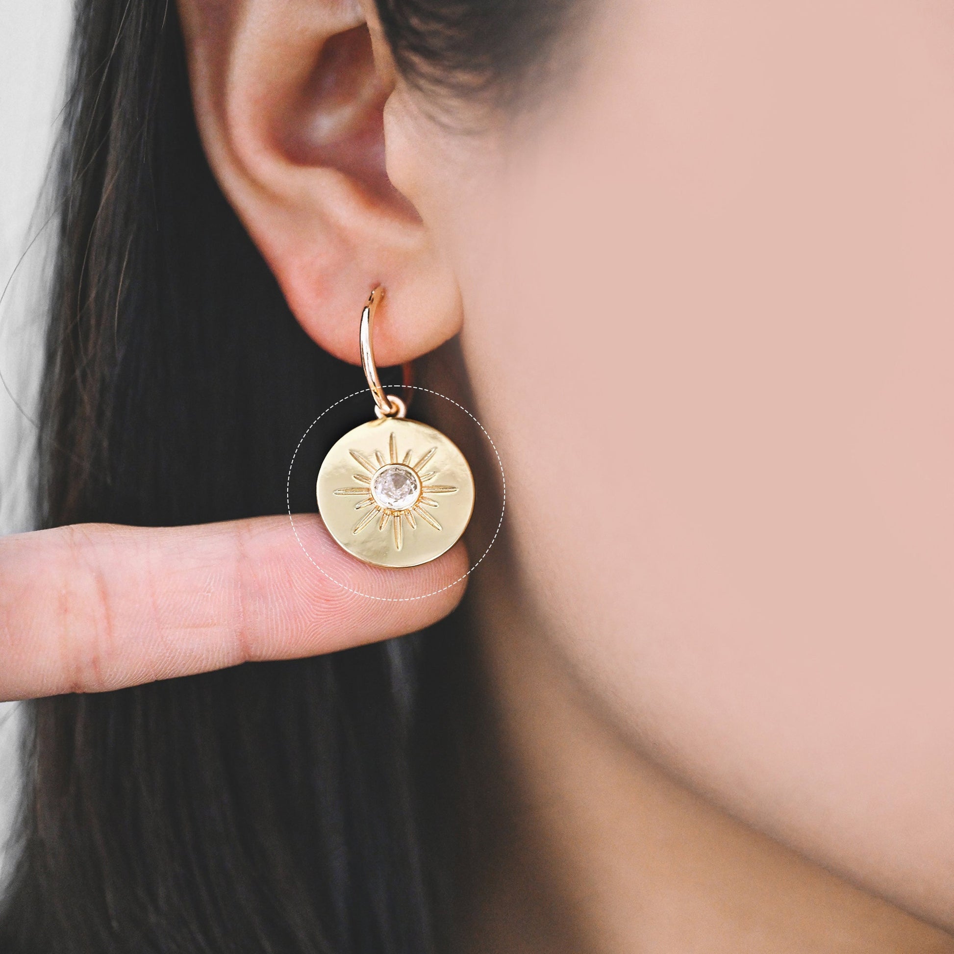 4pcs CZ Pave Sun Charms: 18K Gold Plated Brass Coin Pendants, 18x21mm (GB-1232-D)