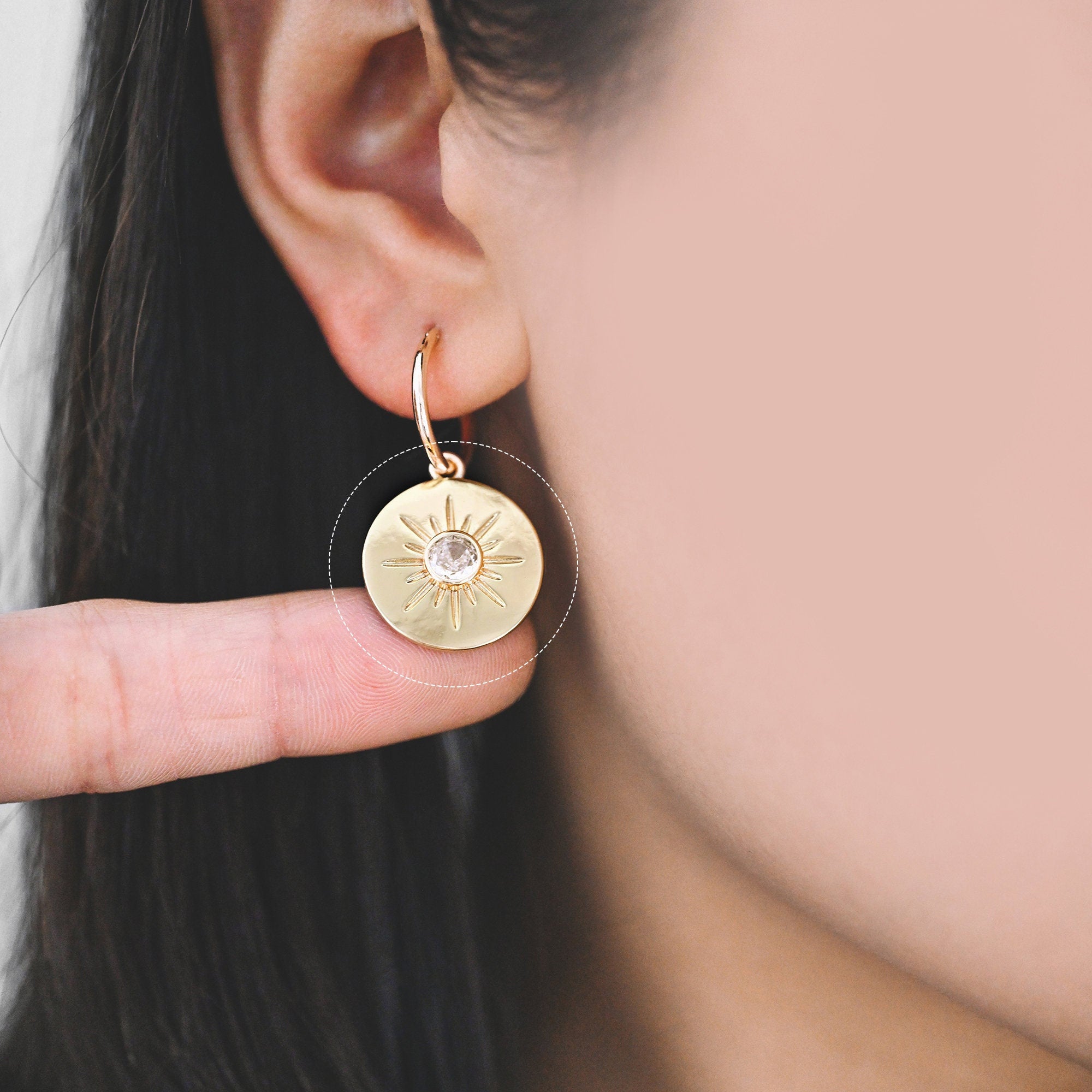 4pcs CZ Pave Sun Charms: 18K Gold Plated Brass Coin Pendants, 18x21mm (GB-1232-D)