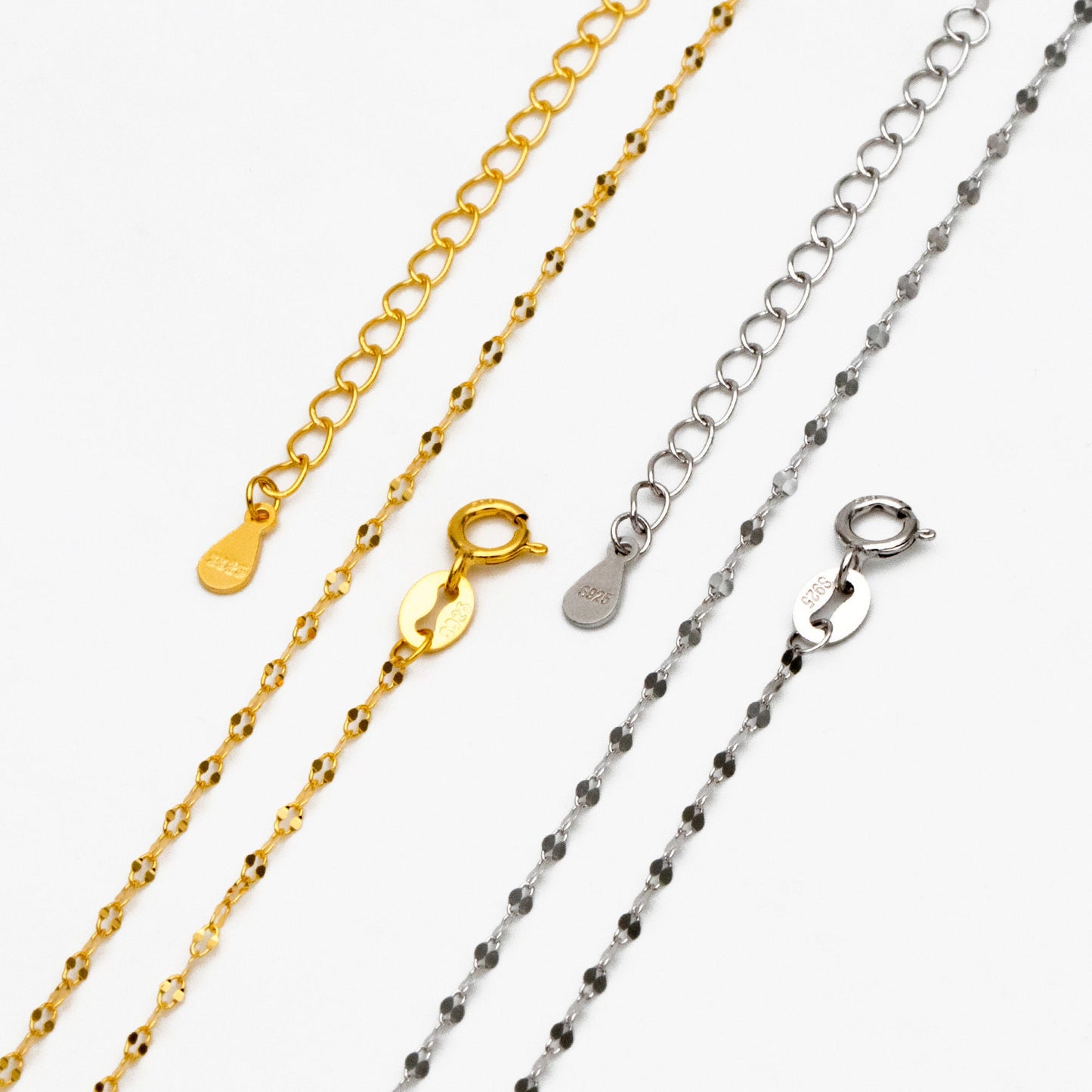 Dainty .925 Sterling Silver Necklace, Gold/ Rhodium plated Flat Oval Chain 1.5mm, Ready to Wear 16-18 inch (CY-037)