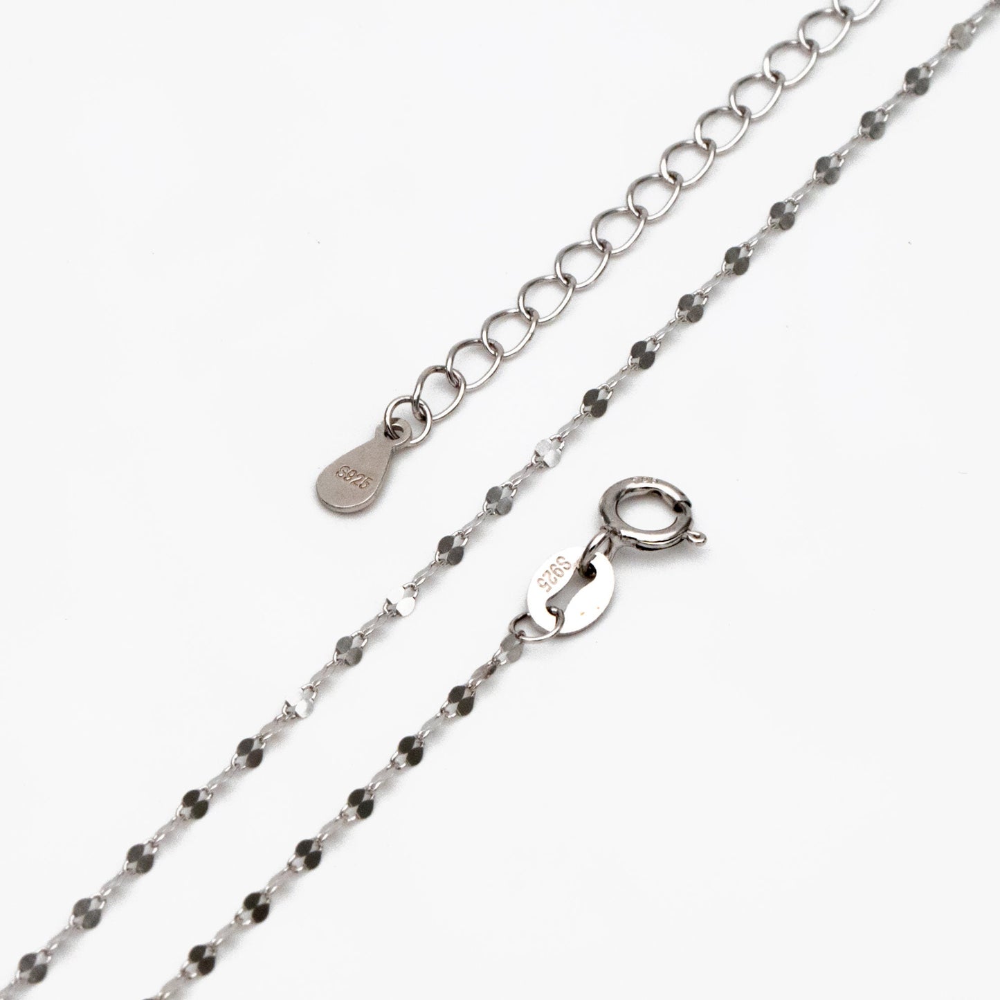 Dainty .925 Sterling Silver Necklace, Gold/ Rhodium plated Flat Oval Chain 1.5mm, Ready to Wear 16-18 inch (CY-037)