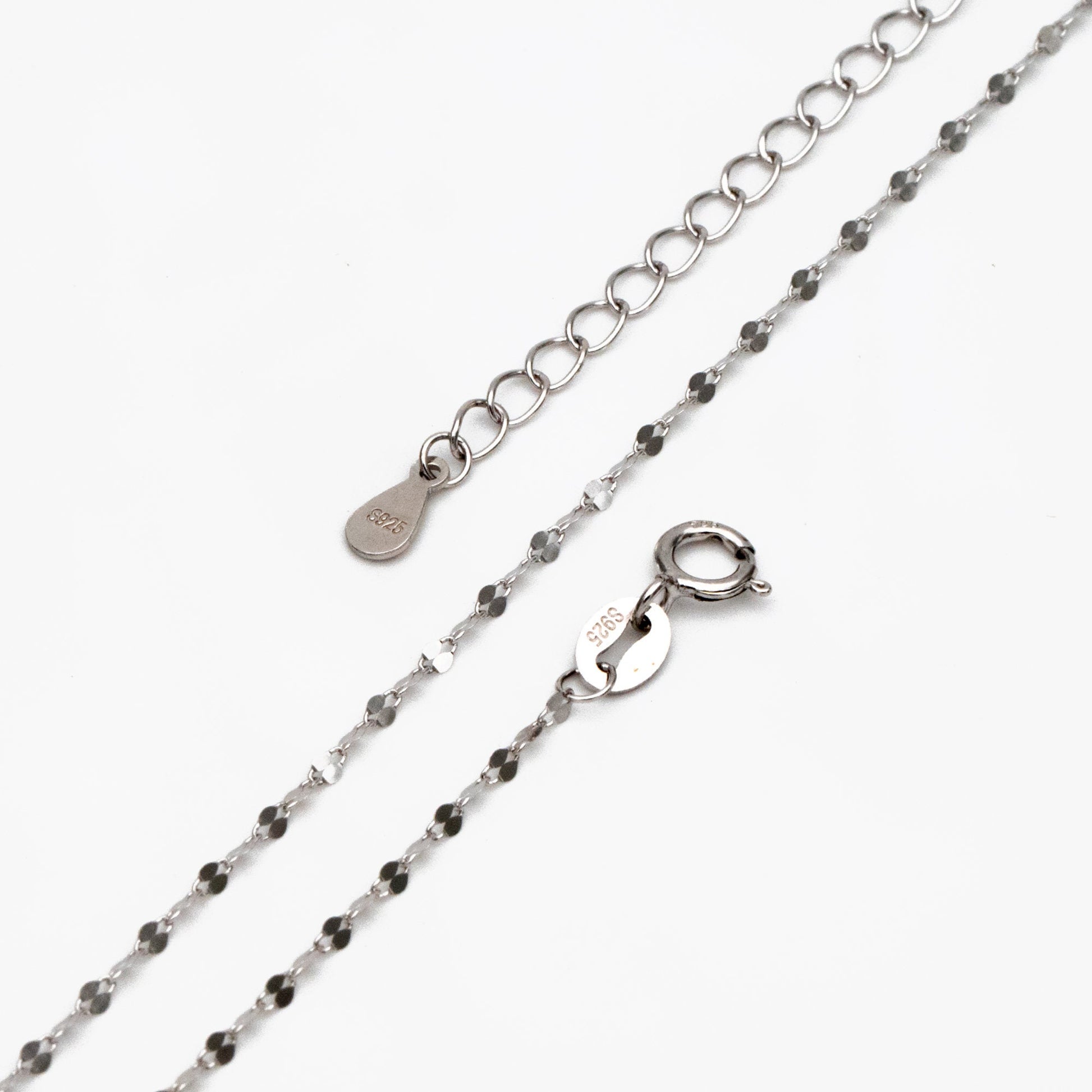 Dainty .925 Sterling Silver Necklace, Gold/ Rhodium plated Flat Oval Chain 1.5mm, Ready to Wear 16-18 inch (CY-037)