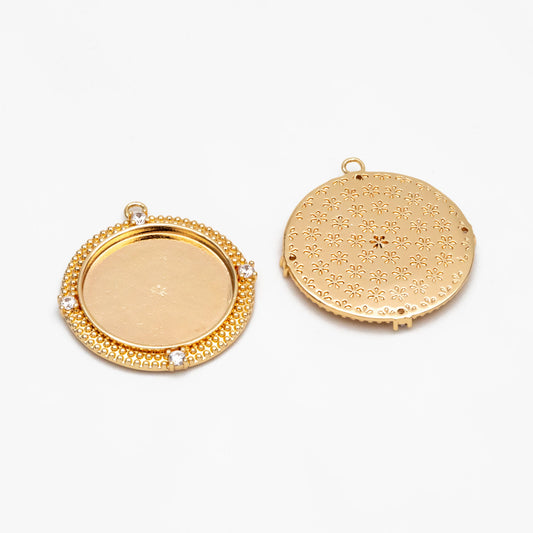 4pcs CZ Pave Gold Bezel Setting ,Blank Settings , inner 20mm, Gold plated Brass Cabochon Setting (GB-3429)