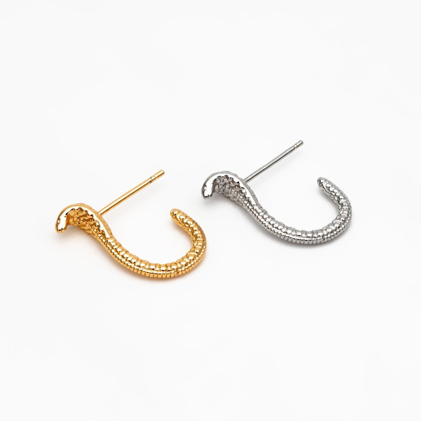 10pcs Gold/ Silver Cobra Snake Earrings 18x4mm, Gold/ Rhodium Plated Brass, Minimalist Snake Stud Earrings (GB-4343)
