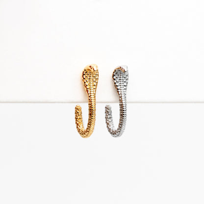 10pcs Gold/ Silver Cobra Snake Earrings 18x4mm, Gold/ Rhodium Plated Brass, Minimalist Snake Stud Earrings (GB-4343)