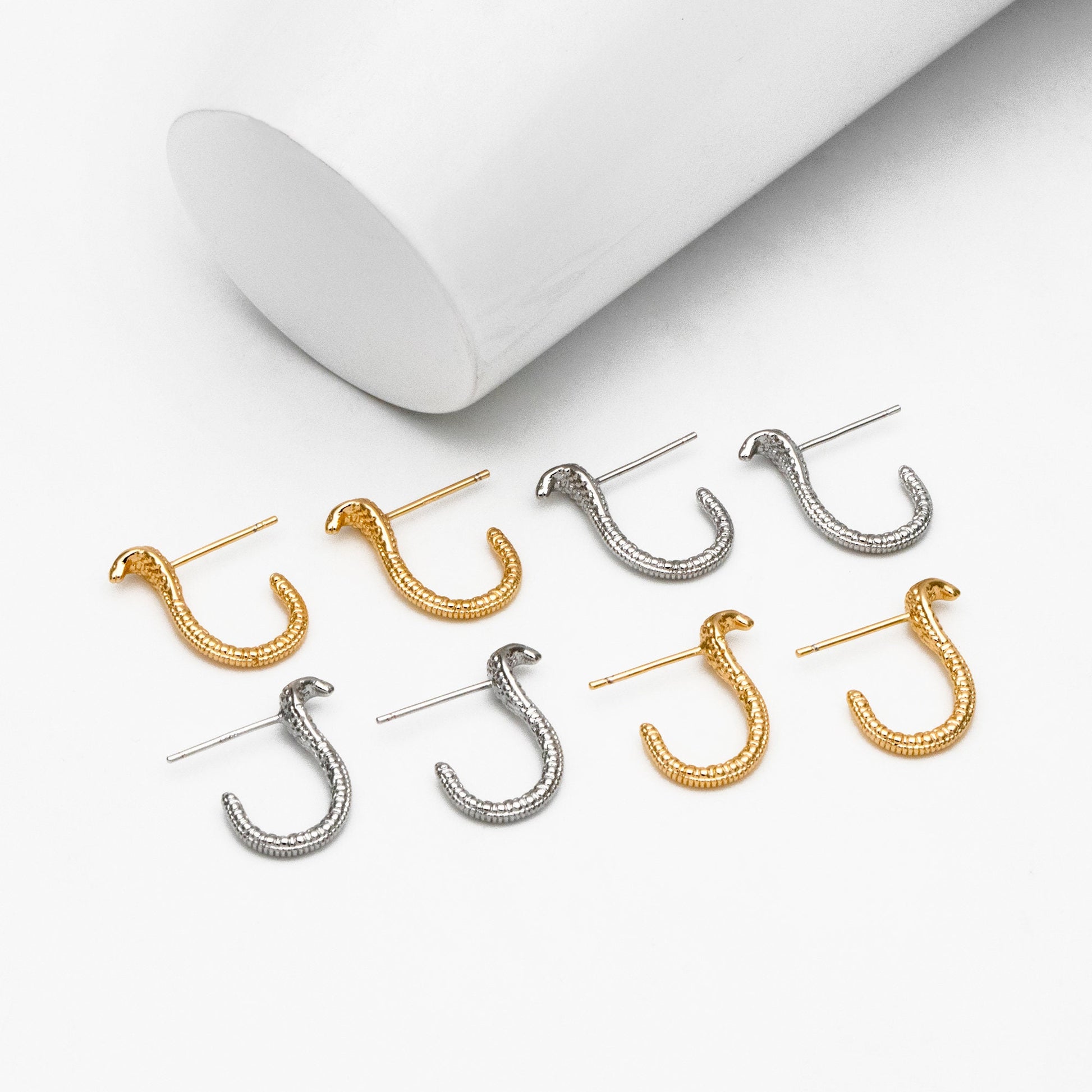 10pcs Gold/ Silver Cobra Snake Earrings 18x4mm, Gold/ Rhodium Plated Brass, Minimalist Snake Stud Earrings (GB-4343)