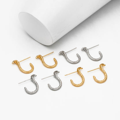10pcs Gold/ Silver Cobra Snake Earrings 18x4mm, Gold/ Rhodium Plated Brass, Minimalist Snake Stud Earrings (GB-4343)