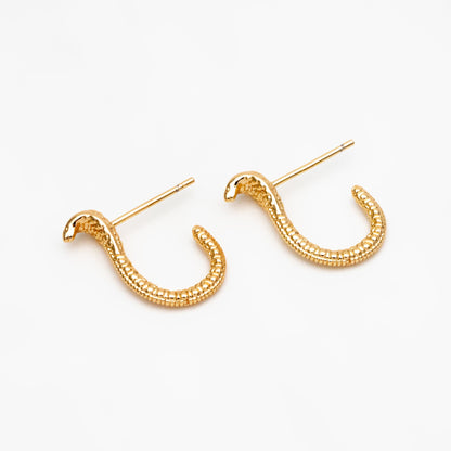 10pcs Gold/ Silver Cobra Snake Earrings 18x4mm, Gold/ Rhodium Plated Brass, Minimalist Snake Stud Earrings (GB-4343)