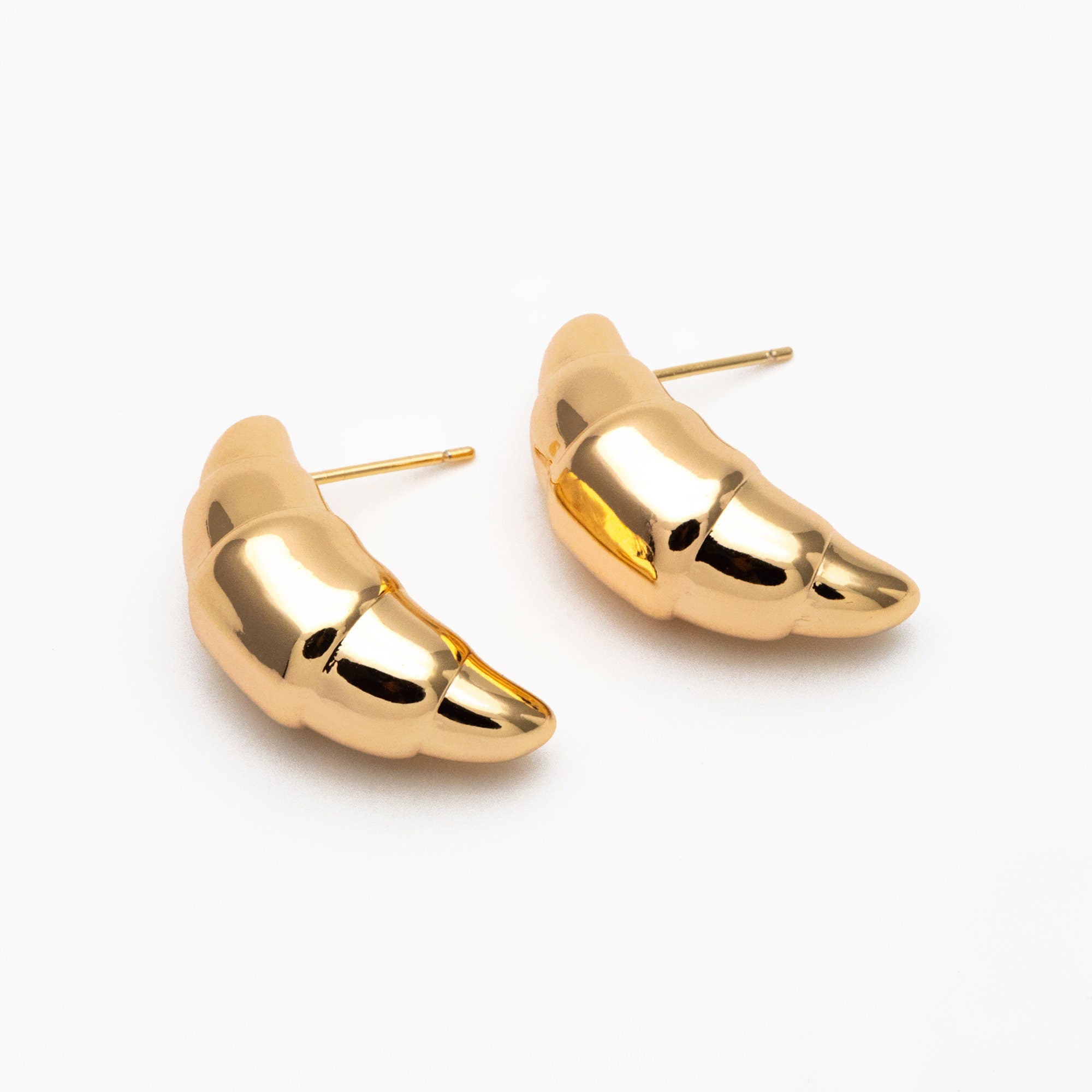 4pcs Gold Croissant Earrings, Real Gold Plated Brass Minimalist Stud Earrings (#GB-4344)