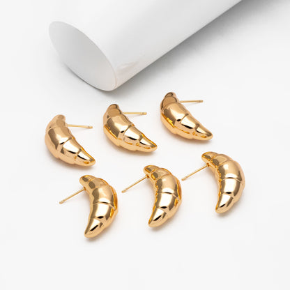 4pcs Gold Croissant Earrings, Real Gold Plated Brass Minimalist Stud Earrings (#GB-4344)