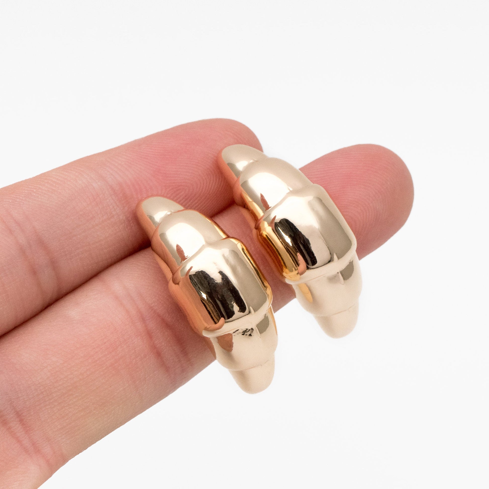 4pcs Gold Croissant Earrings, Real Gold Plated Brass Minimalist Stud Earrings (#GB-4344)