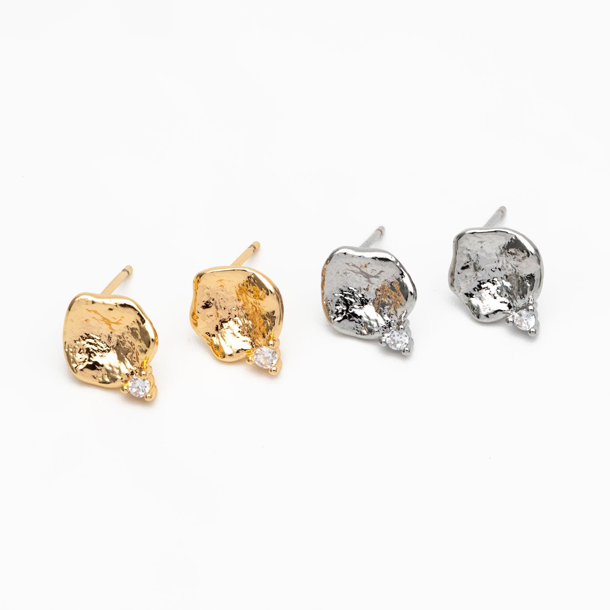 10pcs CZ Pave Gold/ Silver Irregular Earrings, 18K Gold/ Rhodium plated Brass, Dainty Stud Earrings (GB-4345)