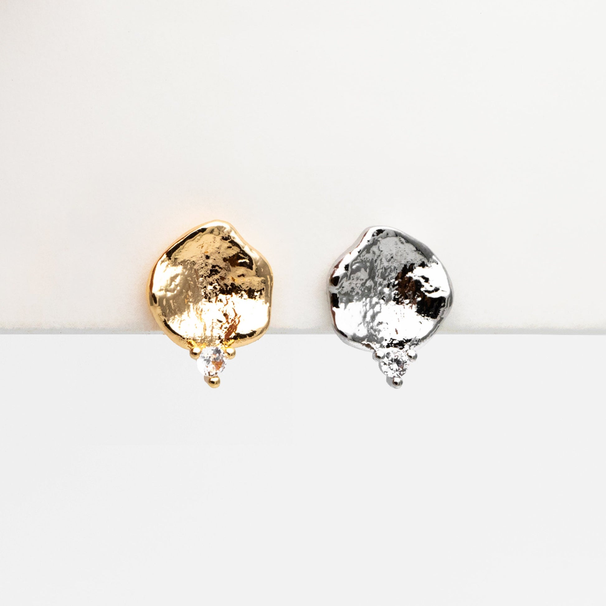 10pcs CZ Pave Gold/ Silver Irregular Earrings, 18K Gold/ Rhodium plated Brass, Dainty Stud Earrings (GB-4345)