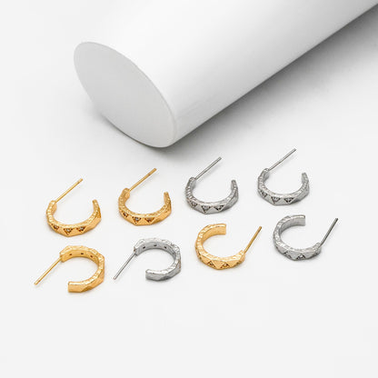 4pcs CZ Pave Gold/ Silver Round Circle Earrings, Gold/ Rhodium plated Brass, Geometric Hoop Stud Earrings (GB-4346)