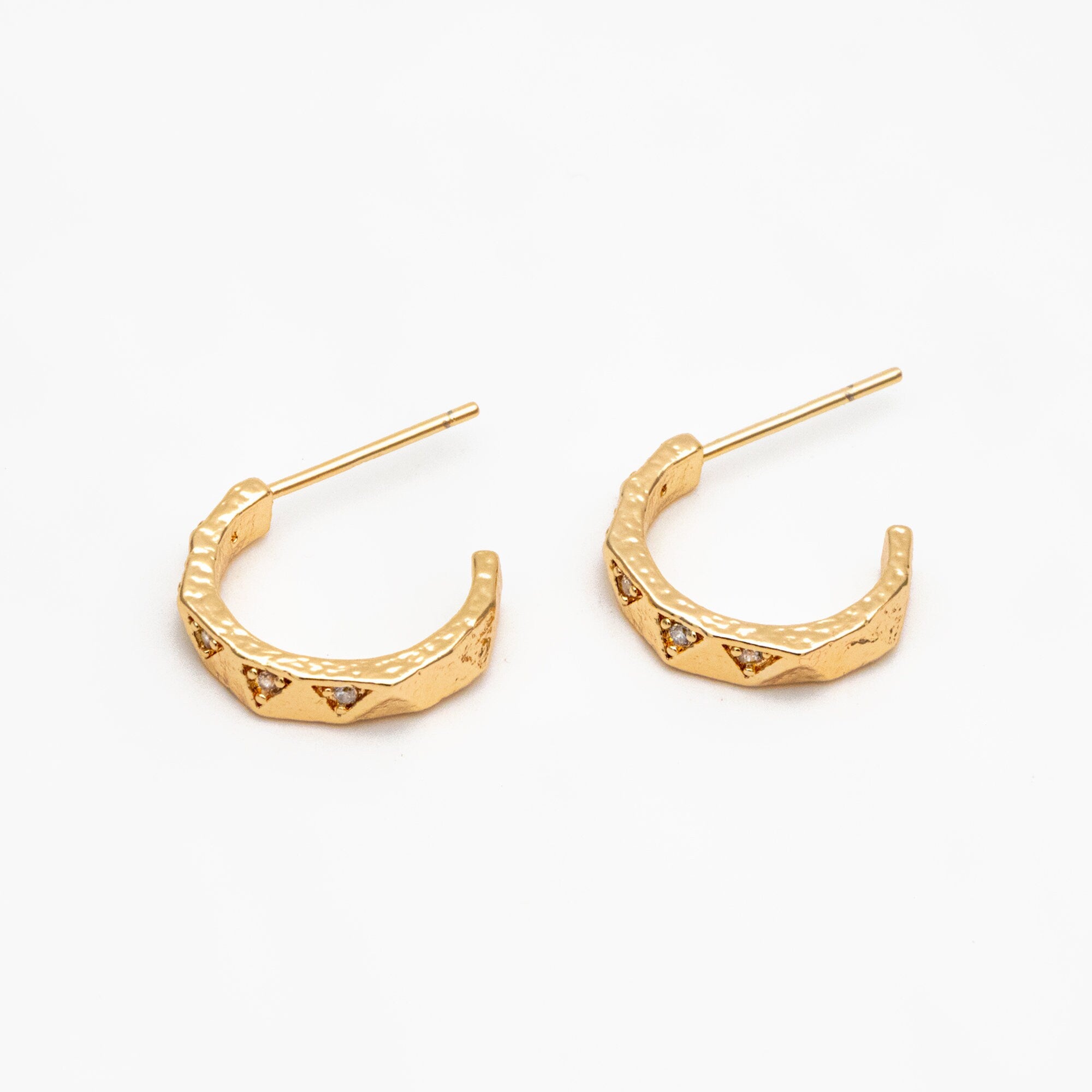 4pcs CZ Pave Gold/ Silver Round Circle Earrings, Gold/ Rhodium plated Brass, Geometric Hoop Stud Earrings (GB-4346)