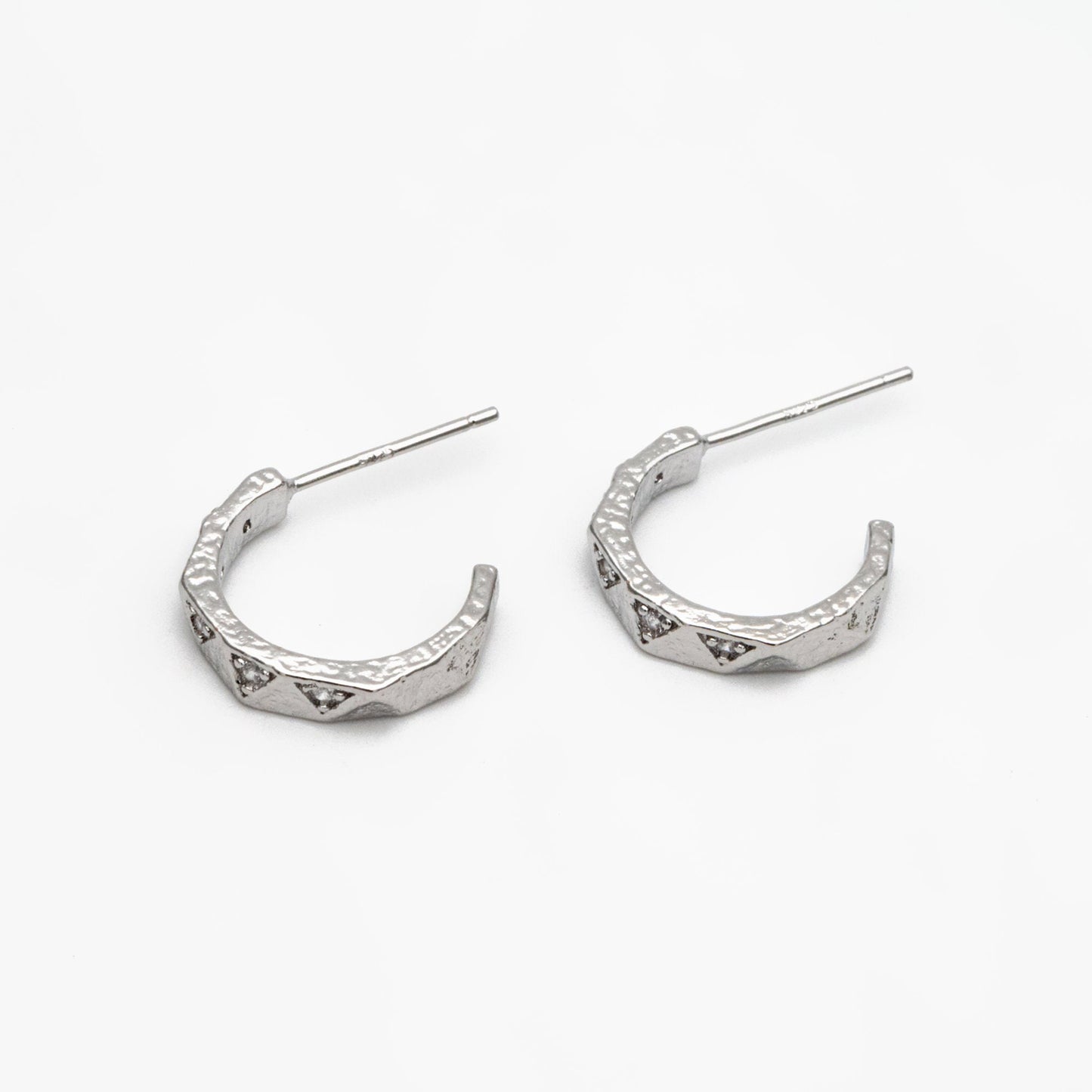 4pcs CZ Pave Gold/ Silver Round Circle Earrings, Gold/ Rhodium plated Brass, Geometric Hoop Stud Earrings (GB-4346)