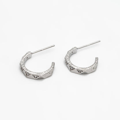 4pcs CZ Pave Gold/ Silver Round Circle Earrings, Gold/ Rhodium plated Brass, Geometric Hoop Stud Earrings (GB-4346)