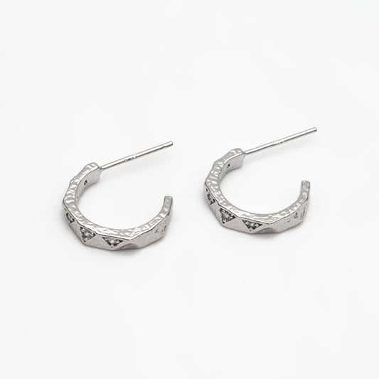 4pcs CZ Pave Gold/ Silver Round Circle Earrings, Gold/ Rhodium plated Brass, Geometric Hoop Stud Earrings (GB-4346)