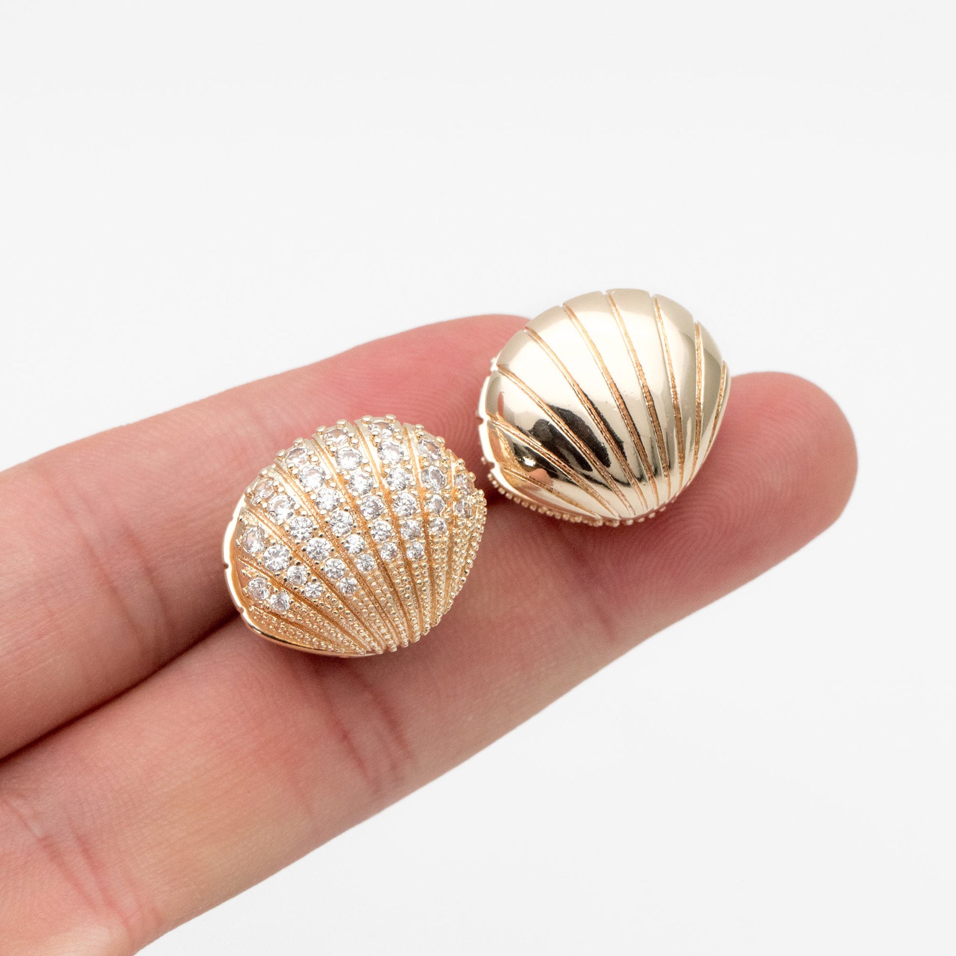 4pcs CZ Pave Gold/ Silver Shell Earrings, Gold/ Rhodium plated Brass, Dainty Seashell Hoop Earrings (GB-4347)