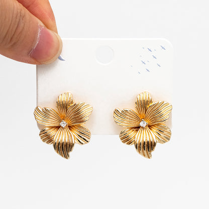 4pcs CZ Pave Gold Flower Stud Earrings, Gold Plated Brass, Dainty Flower Earrings (GB-4348)