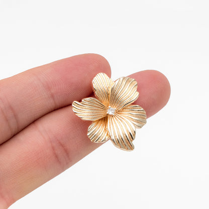 4pcs CZ Pave Gold Flower Stud Earrings, Gold Plated Brass, Dainty Flower Earrings (GB-4348)