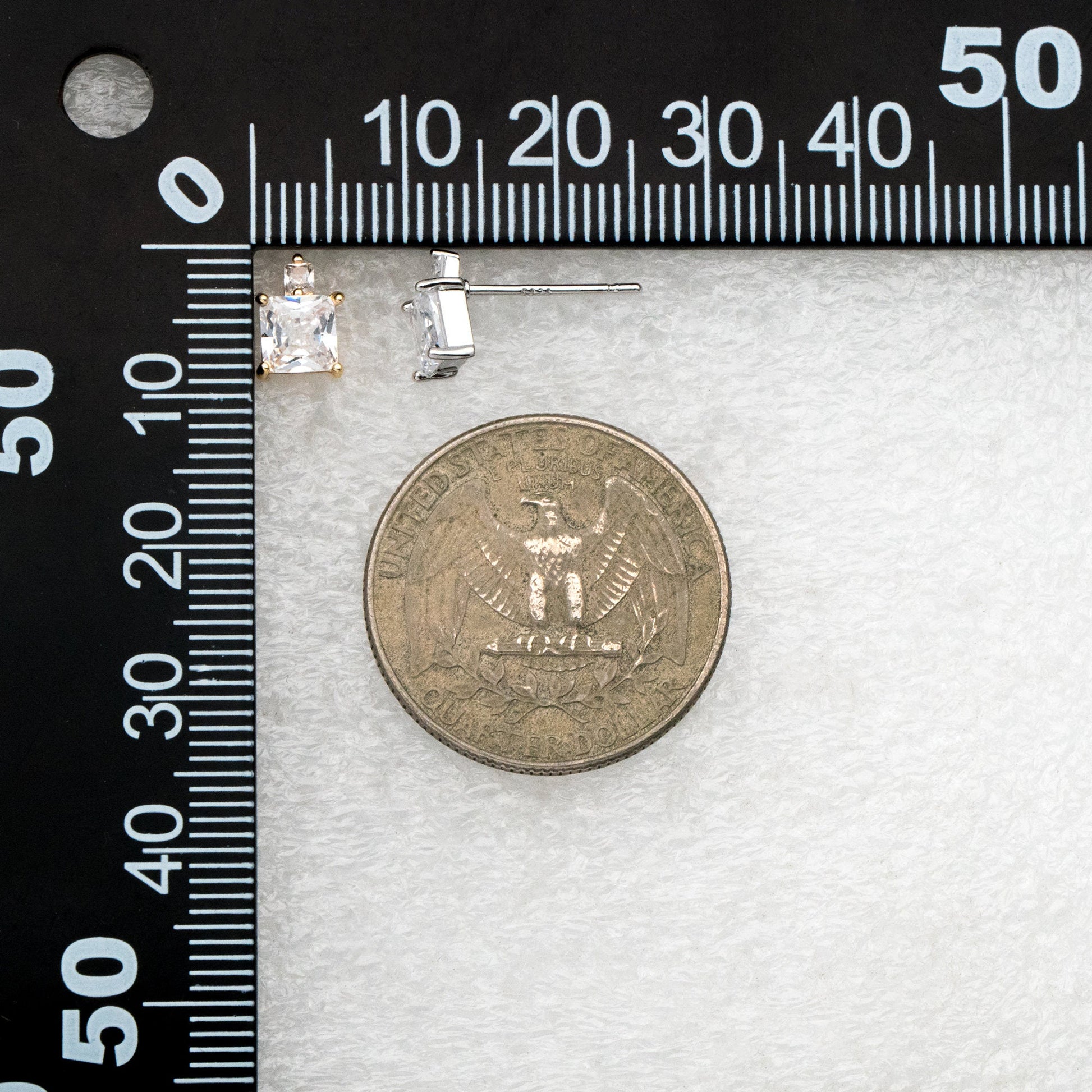 10pcs CZ Pave Gold/ Silver Square Earrings, 18K Gold/ Rhodium plated Brass, Geometric Stud Earrings (#GB-4350)