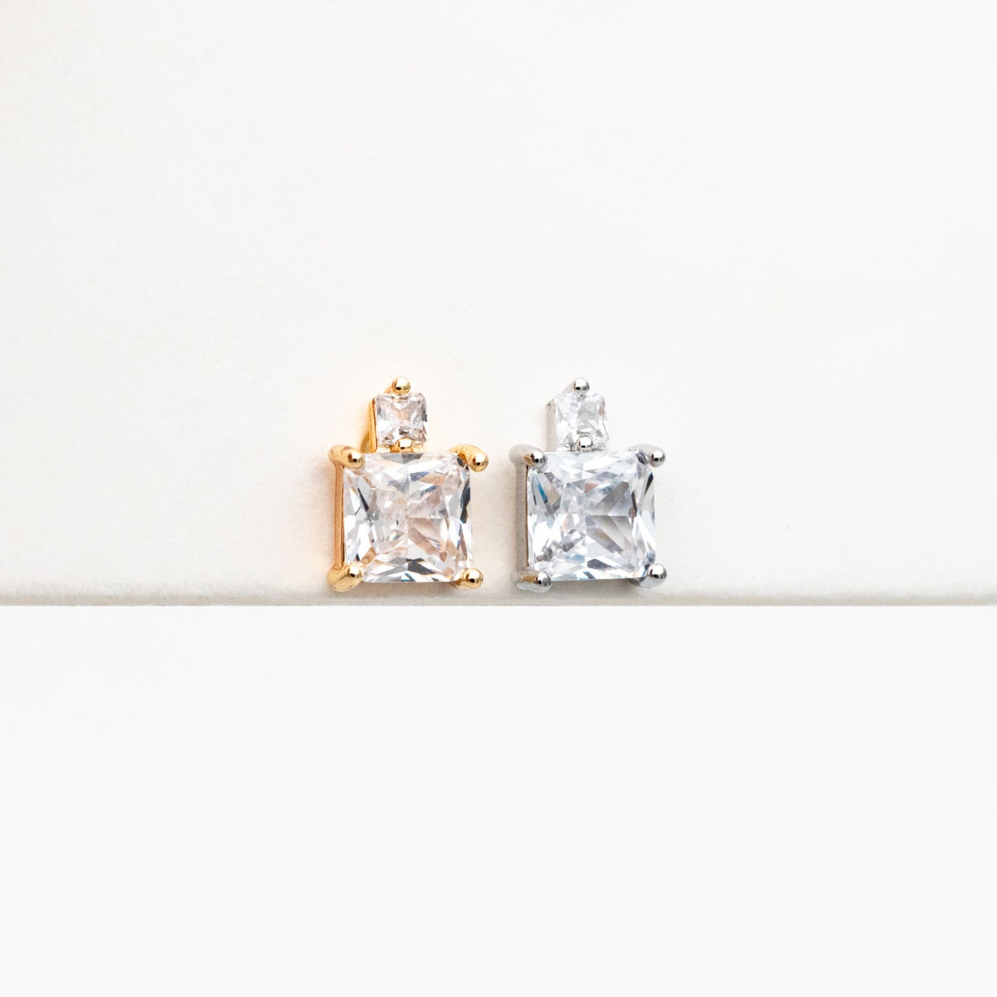 10pcs CZ Pave Gold/ Silver Square Earrings, 18K Gold/ Rhodium plated Brass, Geometric Stud Earrings (#GB-4350)