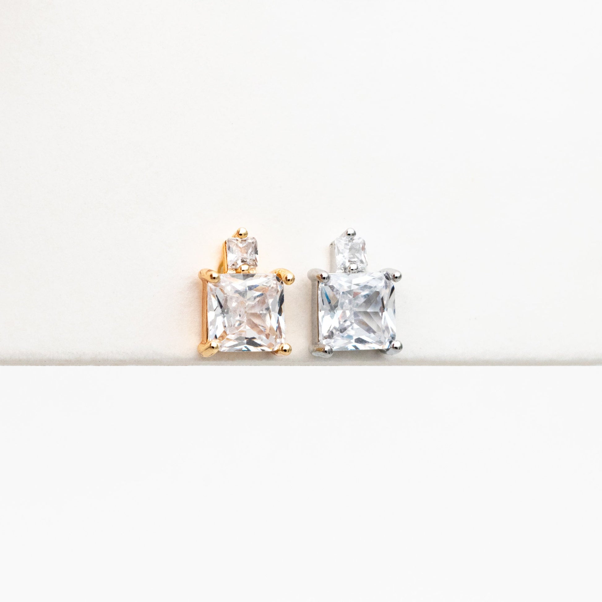 10pcs CZ Pave Gold/ Silver Square Earrings, 18K Gold/ Rhodium plated Brass, Geometric Stud Earrings (#GB-4350)