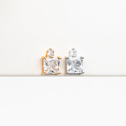 10pcs CZ Pave Gold/ Silver Square Earrings, 18K Gold/ Rhodium plated Brass, Geometric Stud Earrings (#GB-4350)