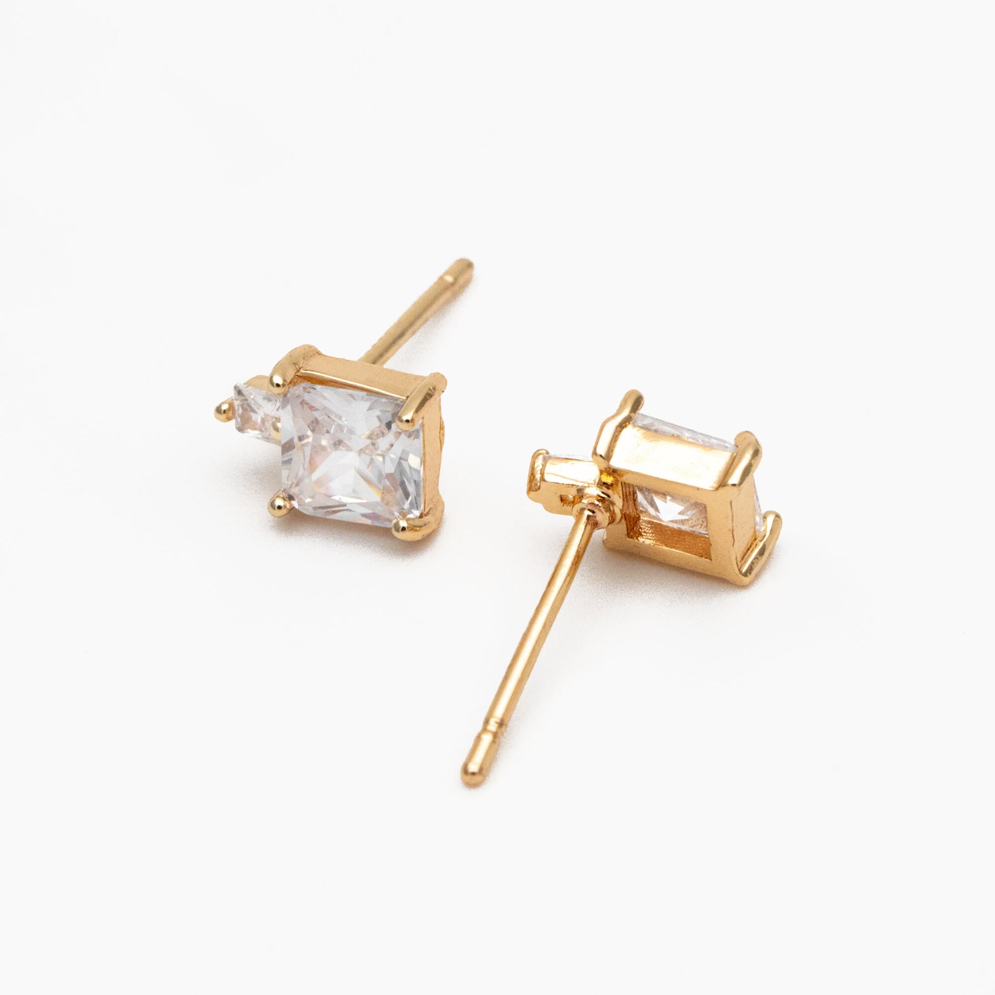 10pcs CZ Pave Gold/ Silver Square Earrings, 18K Gold/ Rhodium plated Brass, Geometric Stud Earrings (#GB-4350)