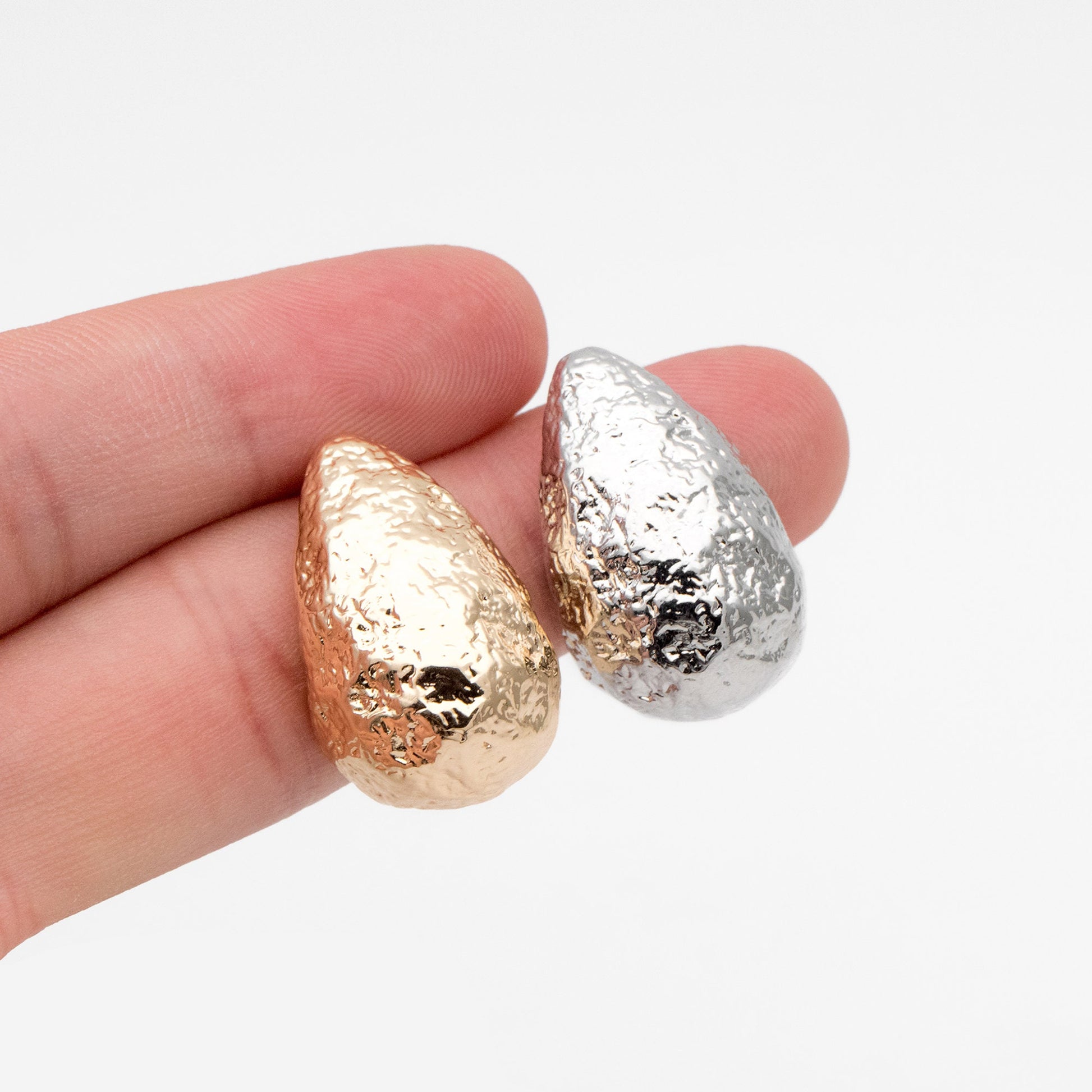 4pcs Gold /Silver Rough Teardrop Earrings, 18K Gold/ Rhodium Plated Brass, Water Drop Stud Earrings (GB-4351)