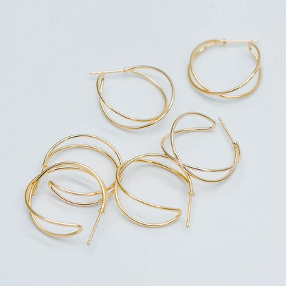 10pcs Geometric Circle Stud Earring, Gold/ Rhodium plated Brass Ear Wire Posts, Circle Size 16/24mm (GB-514)