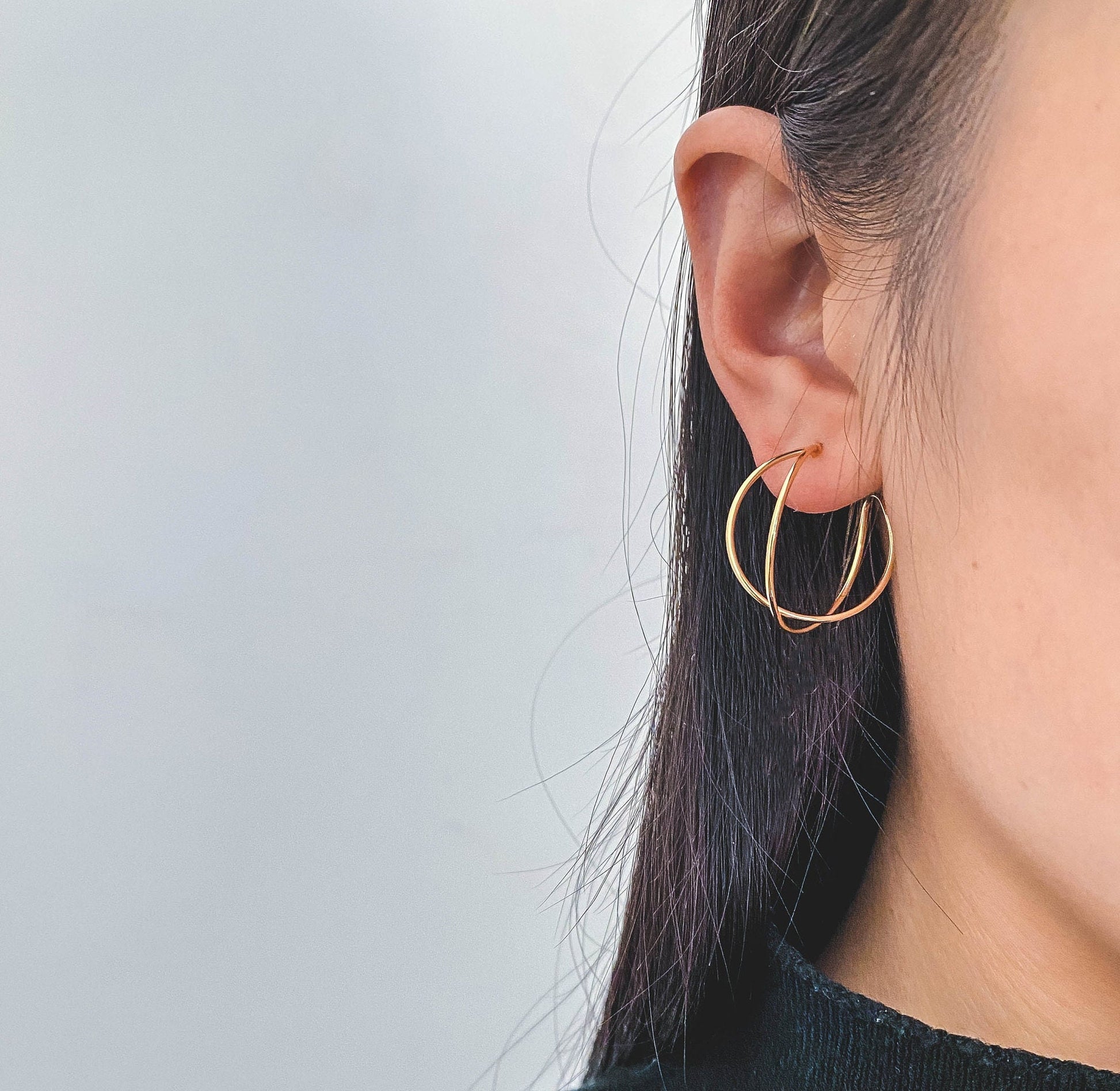 10pcs Geometric Circle Stud Earring, Gold/ Rhodium plated Brass Ear Wire Posts, Circle Size 16/24mm (GB-514)