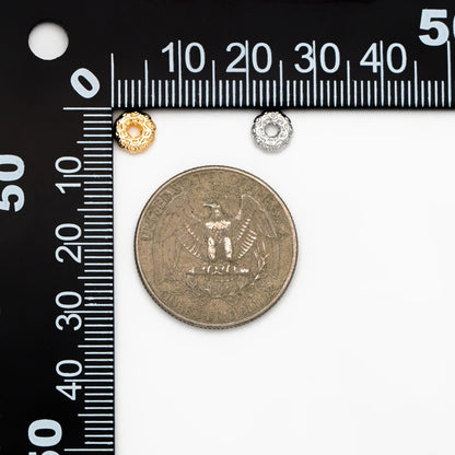 10pcs Gold/ Silver Tone Round Patterned Spacer Beads 6mm, Real Gold/ Rhodium plated Brass Flower Spacer Beads (GB-4365)