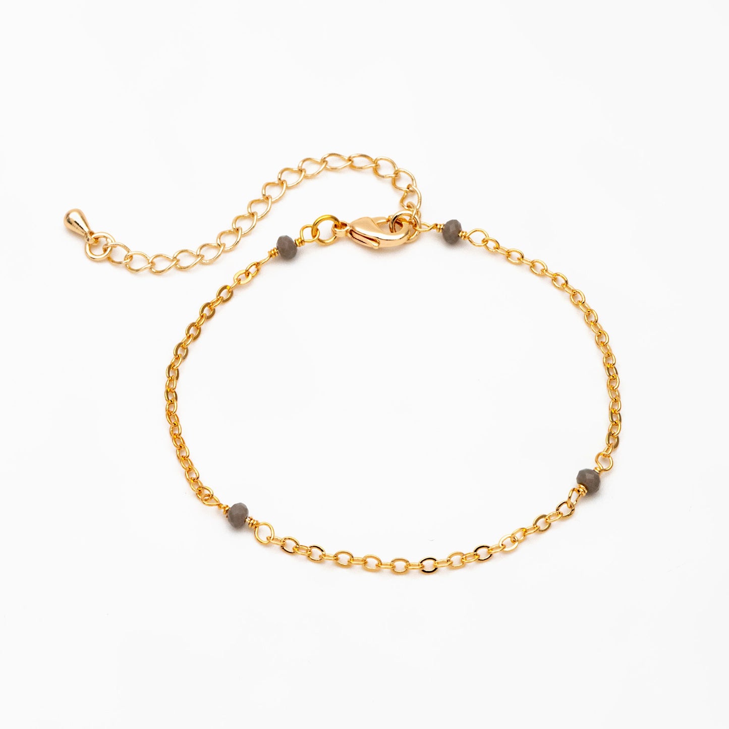 Black/ Grey/ White Crystal Bead Chains, Finished Bracelet/ Anklet/ Necklace with Extender Chain, Gold plated Brass, Ready to Wear (#LK-145)