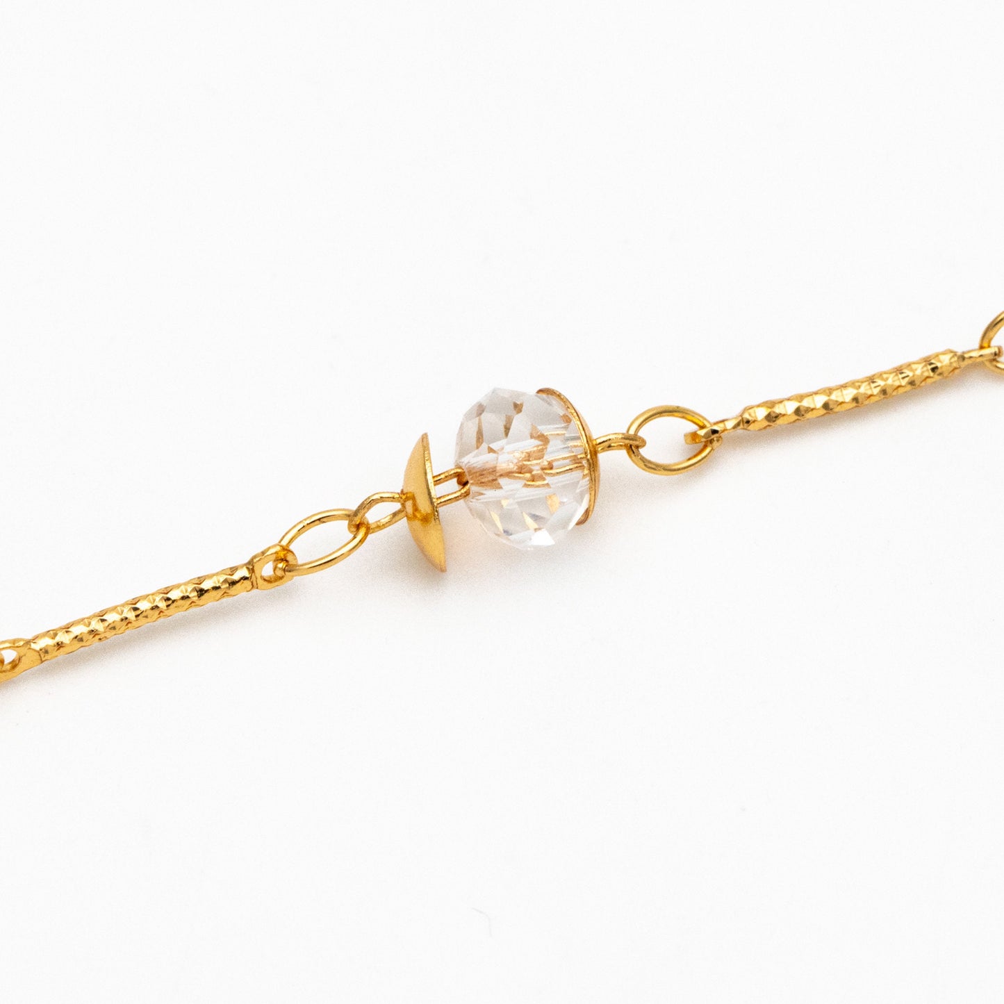 Gold Crystal Beaded Chain, 18K Gold plated Brass Chain with Crystal Rondelle Beads (#LK-216-1)/ 1 Meter=3.3ft