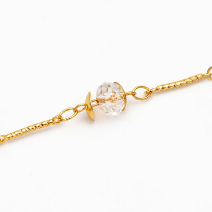 Gold Crystal Beaded Chain, 18K Gold plated Brass Chain with Crystal Rondelle Beads (#LK-216-1)/ 1 Meter=3.3ft