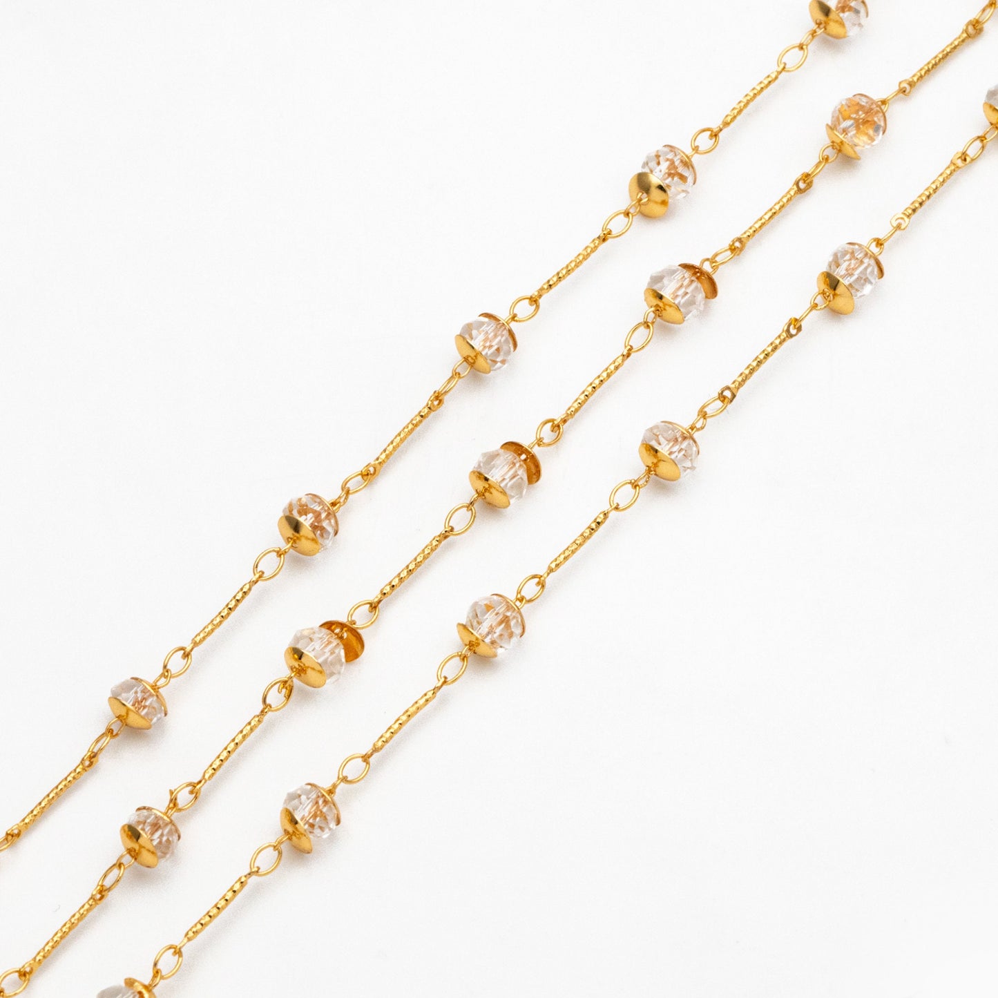 Gold Crystal Beaded Chain, 18K Gold plated Brass Chain with Crystal Rondelle Beads (#LK-216-1)/ 1 Meter=3.3ft