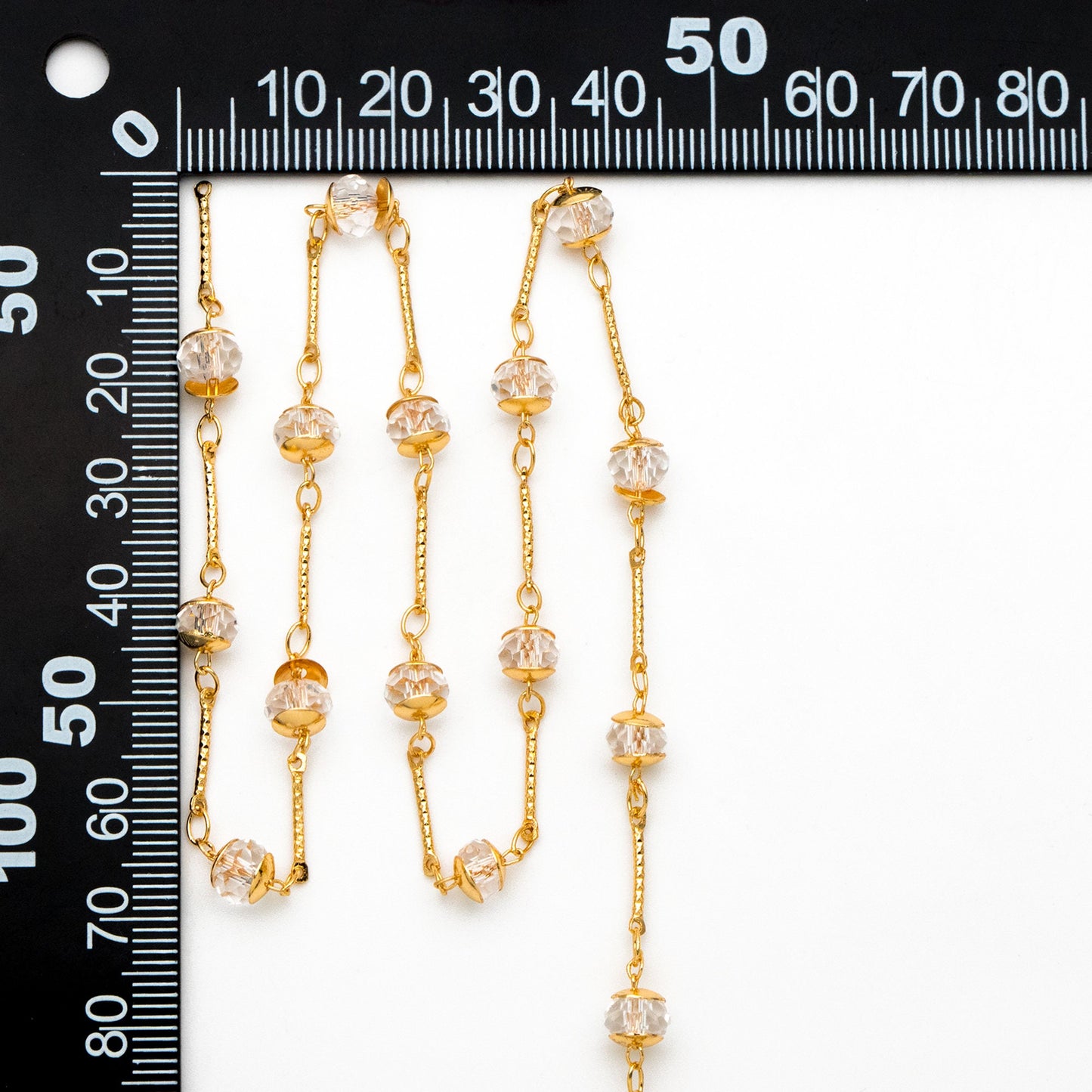 Gold Crystal Beaded Chain, 18K Gold plated Brass Chain with Crystal Rondelle Beads (#LK-216-1)/ 1 Meter=3.3ft
