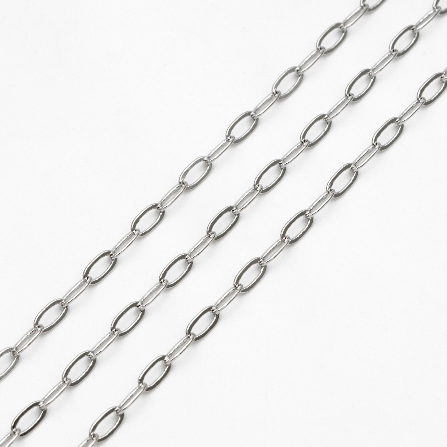 Gold/ Rhodium plated Brass Oval Cable Chains, 2.4/ 2.8/ 3mm Wide, DIY Chain Findings Wholesale (#LK-287)/ 1 Meter=3.3 ft