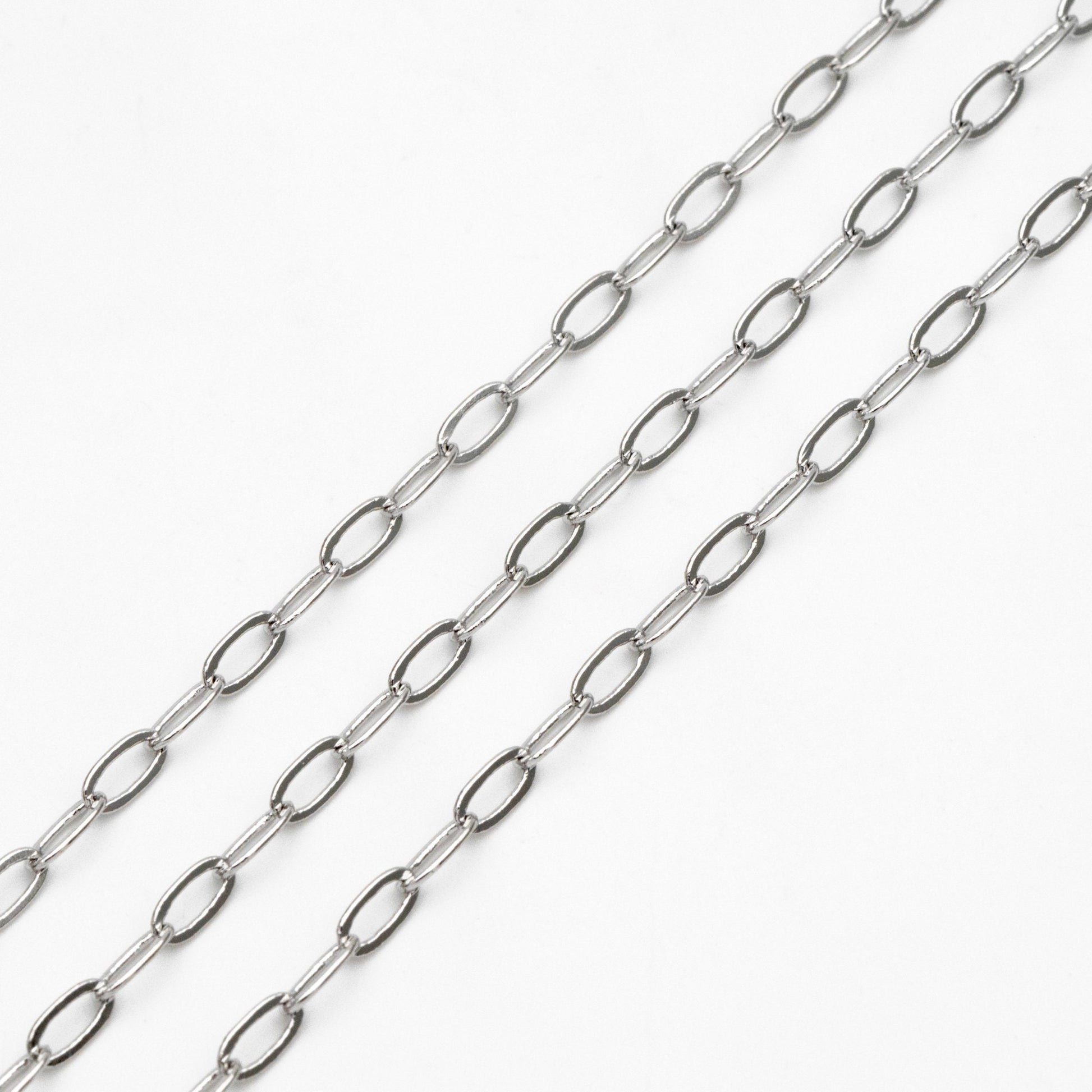 Gold/ Rhodium plated Brass Oval Cable Chains, 2.4/ 2.8/ 3mm Wide, DIY Chain Findings Wholesale (#LK-287)/ 1 Meter=3.3 ft