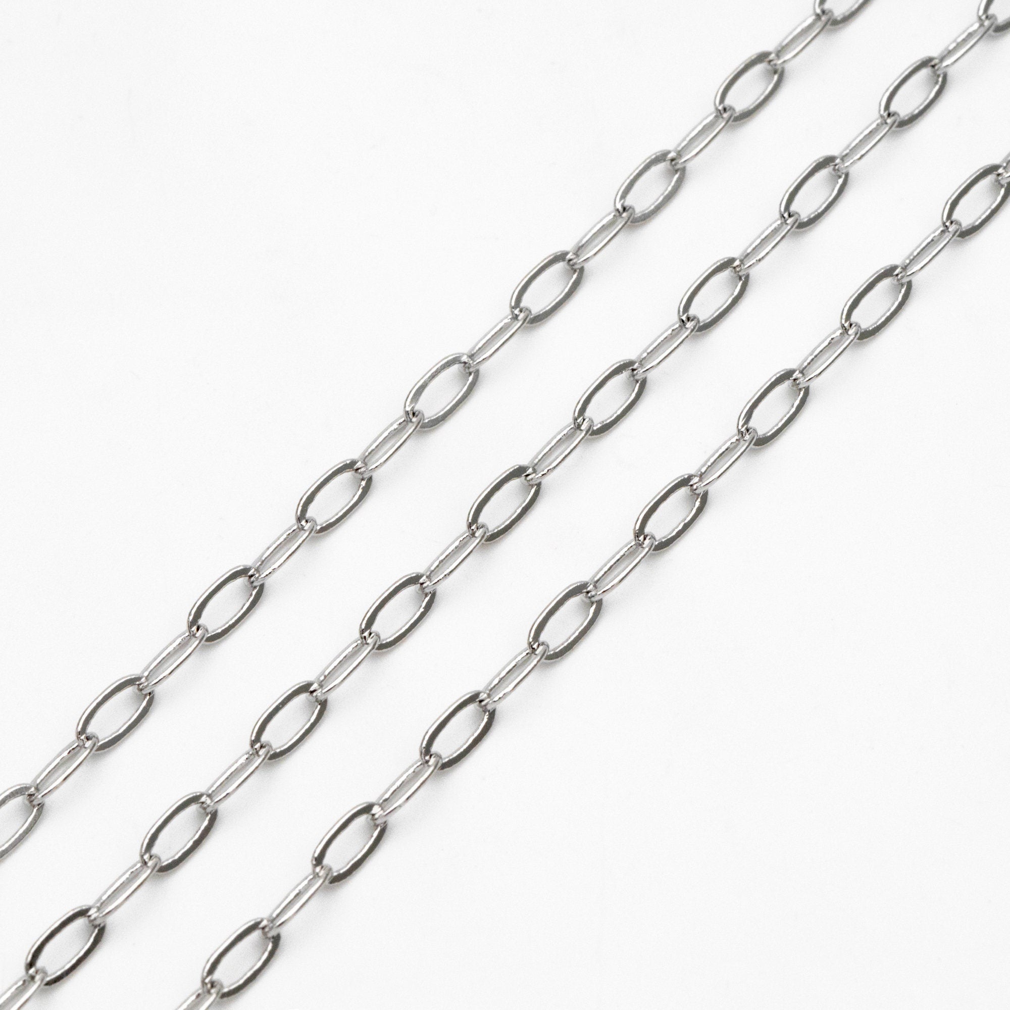 Gold/ Rhodium plated Brass Oval Cable Chains, 2.4/ 2.8/ 3mm Wide, DIY Chain Findings Wholesale (#LK-287)/ 1 Meter=3.3 ft