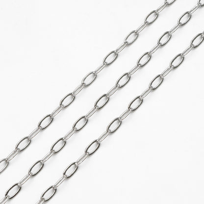 Gold/ Rhodium plated Brass Oval Cable Chains, 2.4/ 2.8/ 3mm Wide, DIY Chain Findings Wholesale (#LK-287)/ 1 Meter=3.3 ft