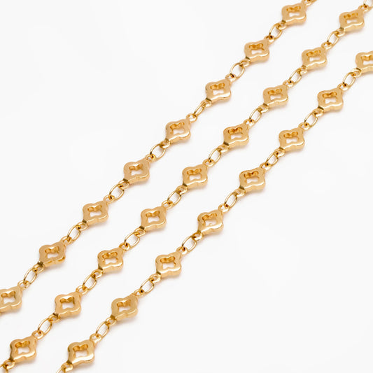 Gold/ Silver Tone Four Leaf Clover Beaded Chain 5.6mm, Gold/ Rhodium plated Brass, Quality Chain for DIY Jewelry (#LK-605)/ 1 Meter=3.3 ft