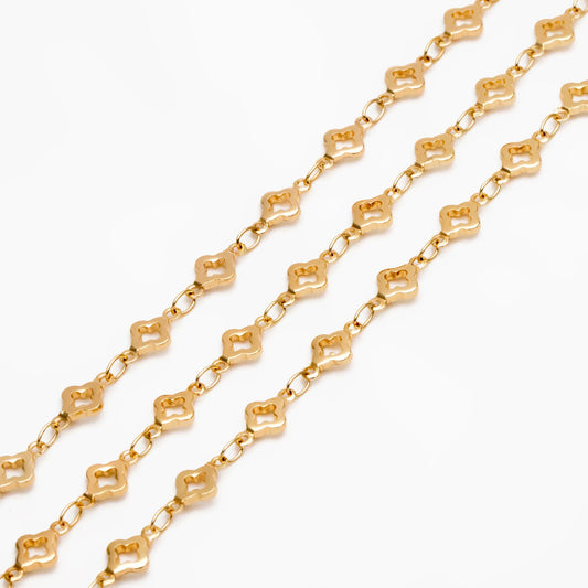 Gold/ Silver Tone Four Leaf Clover Beaded Chain 5.6mm, Gold/ Rhodium plated Brass, Quality Chain for DIY Jewelry (#LK-605)/ 1 Meter=3.3 ft