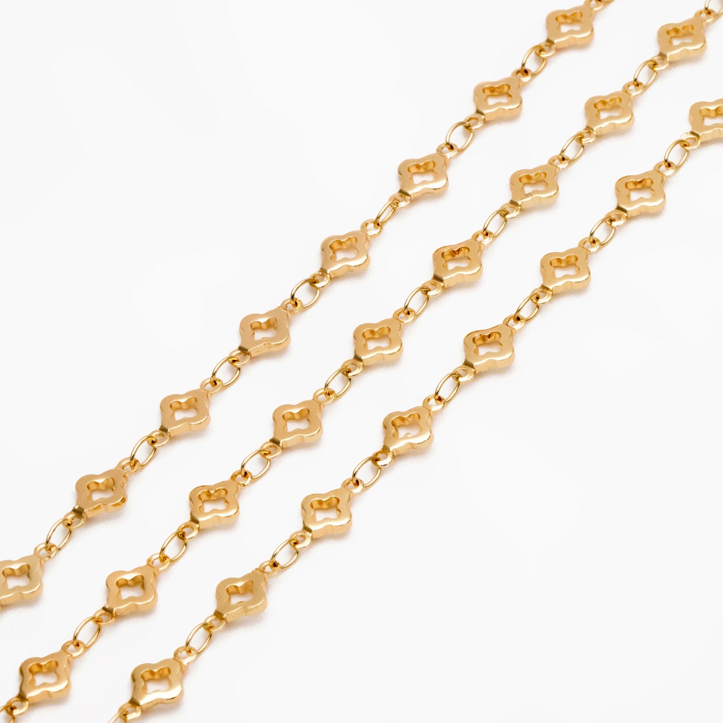 Gold/ Silver Tone Four Leaf Clover Beaded Chain 5.6mm, Gold/ Rhodium plated Brass, Quality Chain for DIY Jewelry (#LK-605)/ 1 Meter=3.3 ft