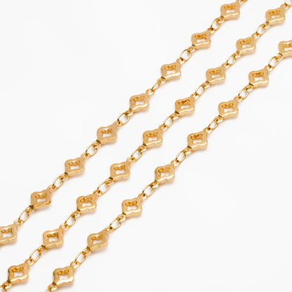 Gold/ Silver Tone Four Leaf Clover Beaded Chain 5.6mm, Gold/ Rhodium plated Brass, Quality Chain for DIY Jewelry (#LK-605)/ 1 Meter=3.3 ft